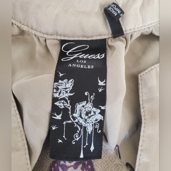 Bohemian Cream and Purple Guess Top,Size 3, 100% Silk,Black rope on waist - Picture 7 of 16